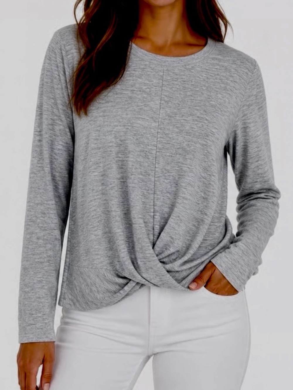NWT Old Navy Active Breath On Twist-Hem Long Sleeve Top - Heather Grey - L